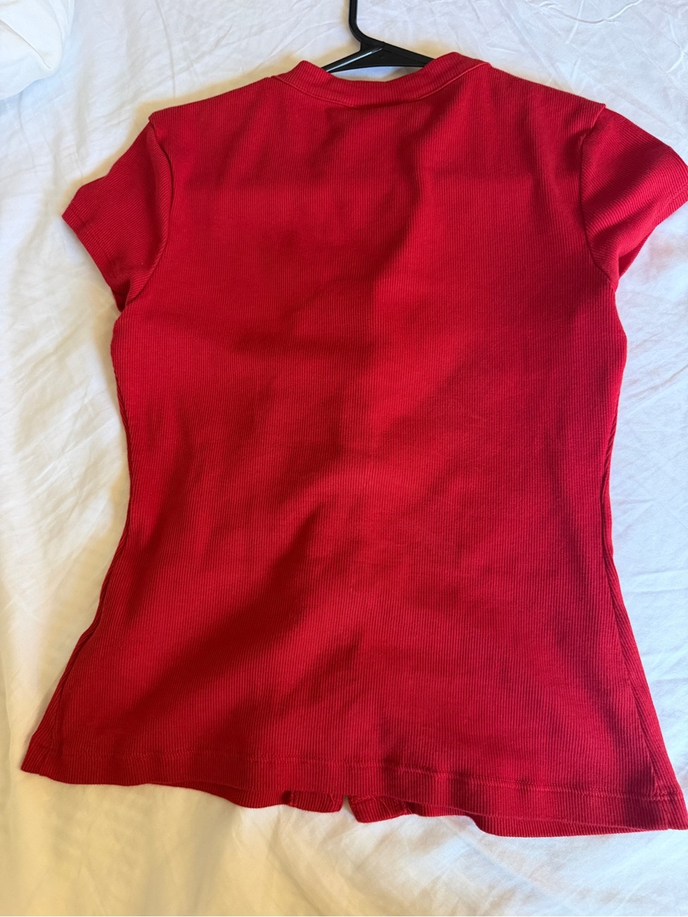 Reformation Red Short-Sleeve Button-Front Ribbed Top - Picture 2 of 2